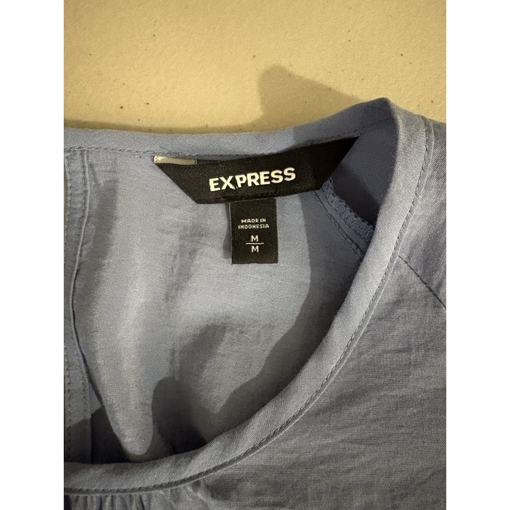 Express Blouse Womens Medium Blue Preppy Balloon Puff Sleeves - Picture 9 of 12